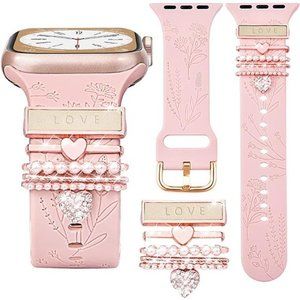 NEW Pink Apple Watch band with Rose Gold Charms